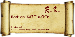 Radics Kálmán névjegykártya